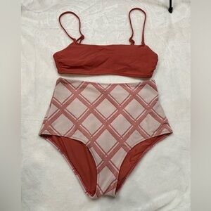Aerie Swimwear Woman’s Peach High-Rise Bikini Set Size Small Top & Medium